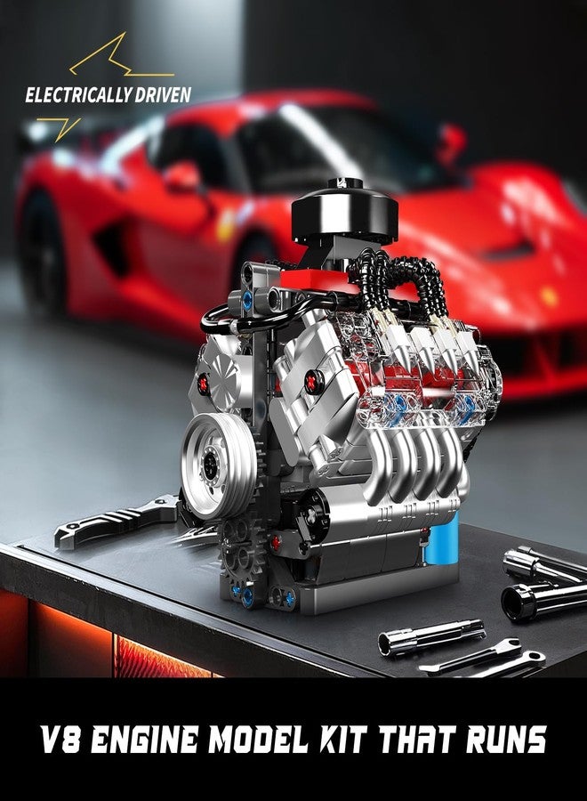 Mould King 10171 V8 Engine Model Kit, Mini V8 Engine Kits That Runs, Build Your Own Car Model Engine with Motor, Collectible Building Blocks for Adults, DIY STEM Construction Toys for Display - Image 4